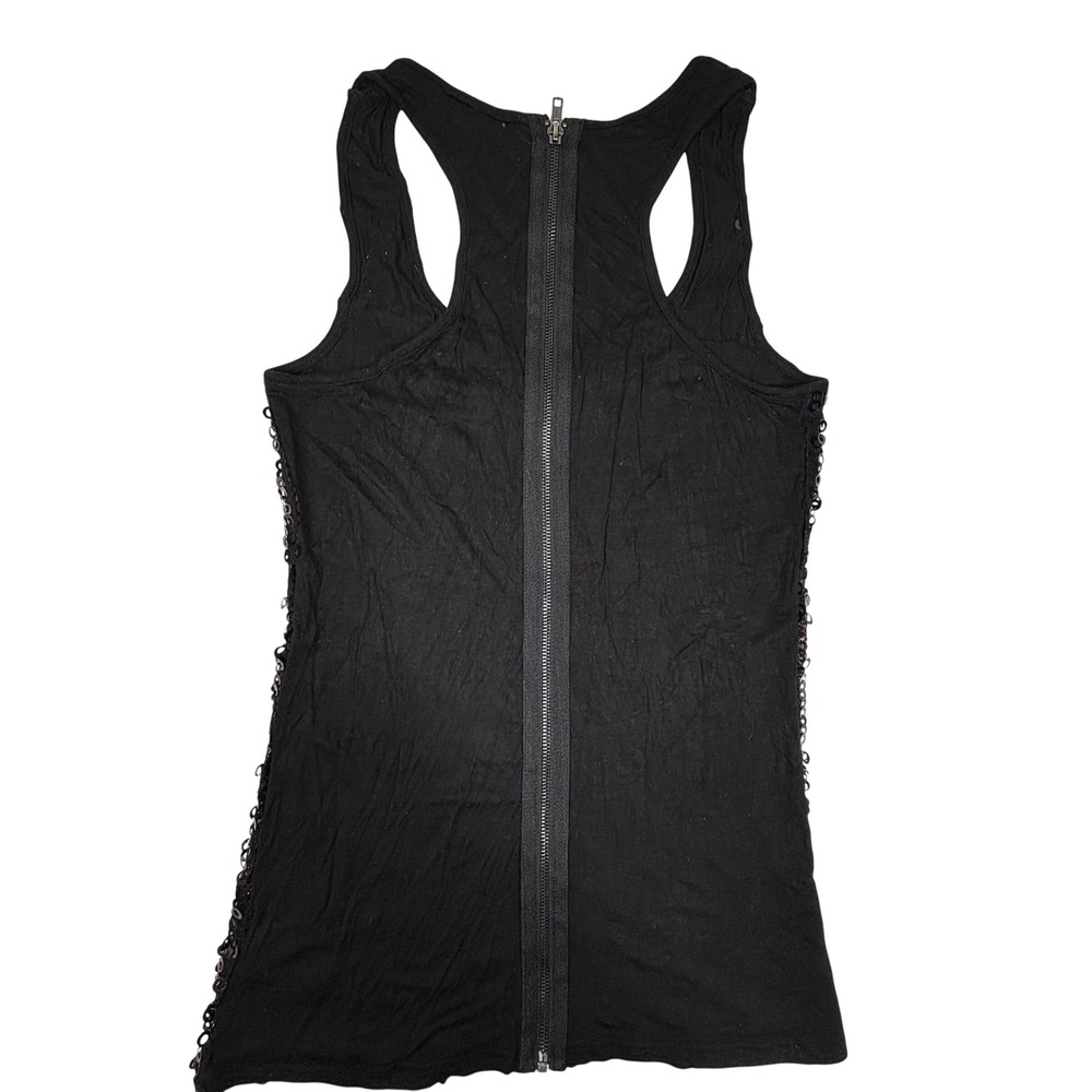 Forever 21 Black Sequin‎ Racerback Tank Top Y2K Full Zip Back Womens Large Bella - Picture 2 of 7
